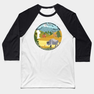 Yellowstone National Park Wildlife, Mask On and Social Distance, illustration, round Baseball T-Shirt